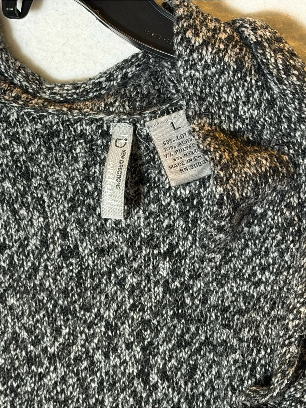 New Directions Marled Knit Cascade Ruffle Vest Sweater Gray Black Size Large - Picture 3 of 5